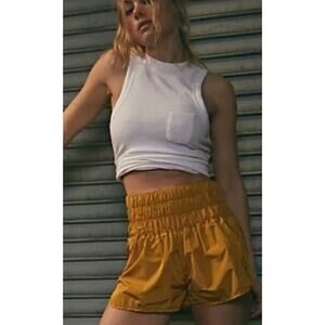 Free People FP Movement The Way Home High Rise Pull-On Shorts •L• Mustard Yellow